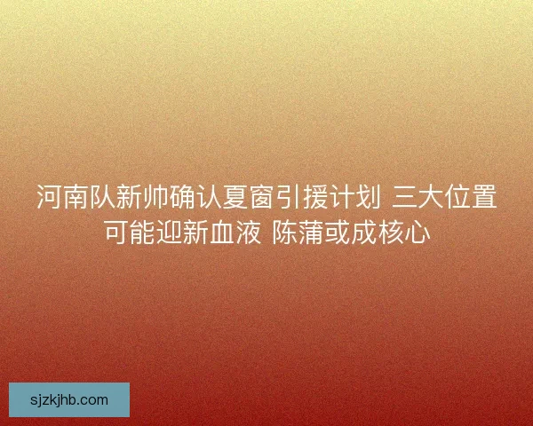 河南队新帅确认夏窗引援计划 三大位置可能迎新血液 陈蒲或成核心
